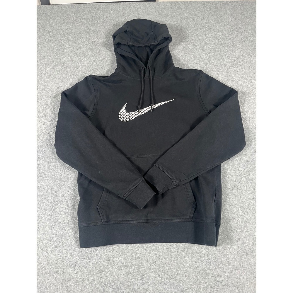 Nike Mens Hoodie Black Graphic Swoosh Pullover Cotton Sweatshirt Size M